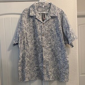 Coofandy Blue and White Leaf Print Collared Button Up Shirt, 3XL NWT